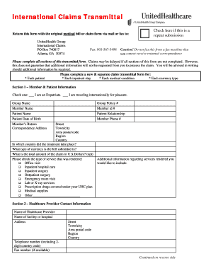 International Claims Transmittal Form