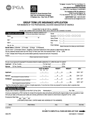 Group Term Life Insurance Application