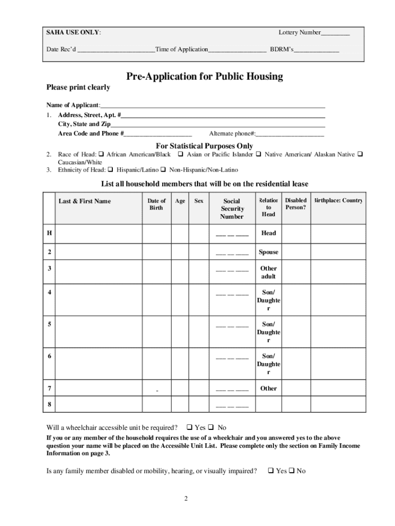 Pre-Application - San Antonio Housing Authority - saha Preview on Page 1