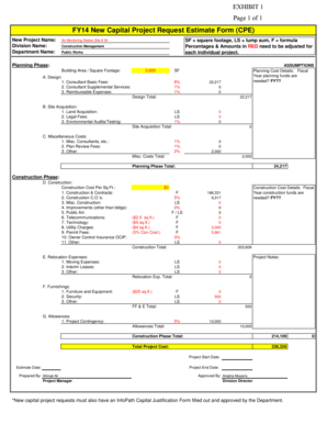 Cost breakdown example - FY14 New Capital Project Request Estimate Form (CPE)