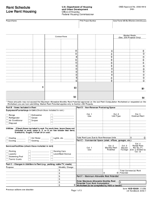 HUD Rent Schedule Form 92458