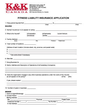 Fitness Liability Insurance Application
