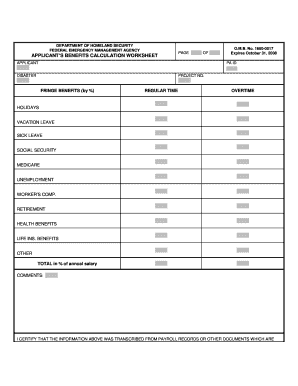 Fema forms library - fringe benefit calculation worksheet