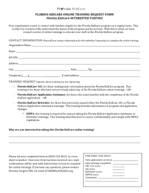 Florida KidCare Online Training Request Form