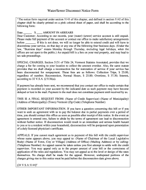 Water/Sewer Disconnect Notice Form