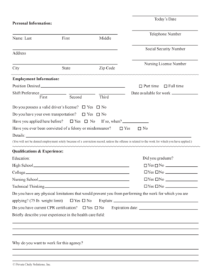 Nursing Job Application Form
