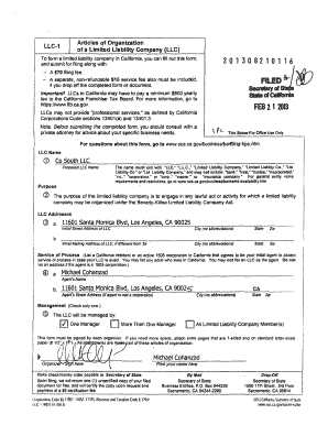 California LLC-1 Articles of Organization