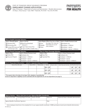 Tennessee Group Insurance Enrollment Change Application