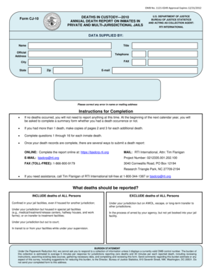 Deaths in Custody Annual Report Form CJ-10