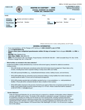 Deaths in Custody Annual Summary Form CJ-9A