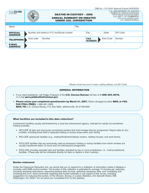 Deaths in Custody Annual Summary Form CJ-9A