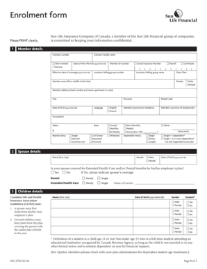 Sun Life Enrolment Form