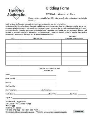 Absentee Bidding Form