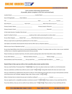 Location Information Questionnaire