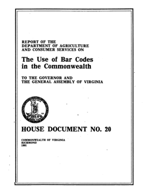 REPORT OF THE DEPARTMENT OF AGRICULTURE AND CONSUMER SERVICES ON The Use of Bar Codes in the Commonwealth TO THE GOVERNOR AND THE GENERAL ASSEMBLY OF VIRGINIA HOUSE DOCUMENT NO - leg2 state va