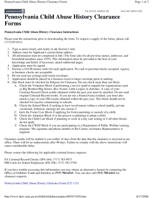 Pennsylvania Child Abuse History Clearance Form