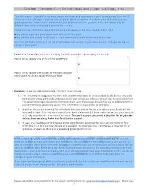 Grantee Information Form for Individuals and Groups