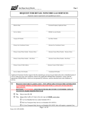 San Diego Gas & Electric Retail Noncore Gas Services Request