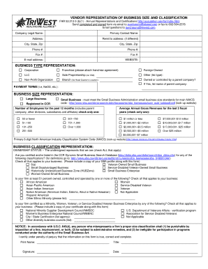 Vendor Representation of Business Size and Classification