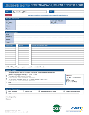 Medicare Part B Reopenings Adjustment Request Form