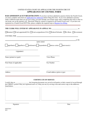 US Court of Appeals Counsel Appearance Form