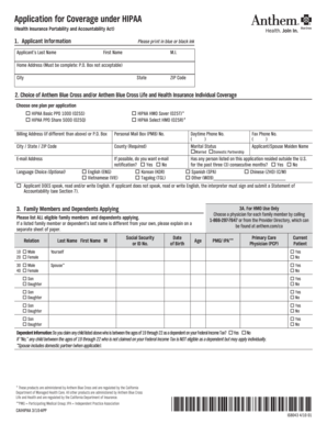 Application for Coverage under HIPAA