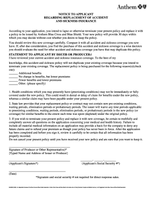 Notice to Applicant Regarding Replacement of Accident and Sickness Insurance