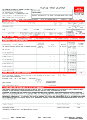Anthem Blue Cross Dental Enrollment Form