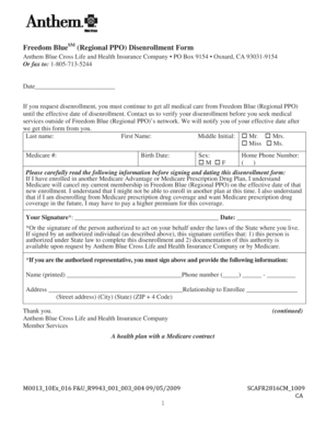 Freedom BlueSM Disenrollment Form