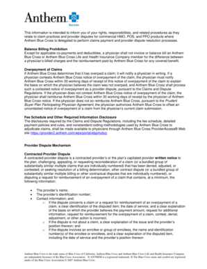 Anthem Blue Cross Billing Dispute Form