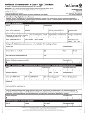 Accidental Dismemberment or Loss of Sight Claim Form