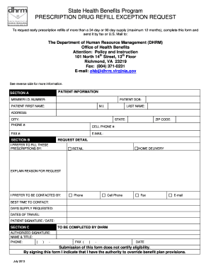 Virginia Prescription Drug Refill Exception Request