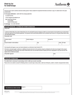 Anthem Blue Cross Electronic Debit Payment Authorization