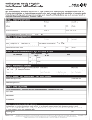 Certification for Disabled Dependent Child