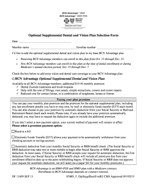 BCN Advantage Optional Supplemental Dental and Vision Plan Selection Form