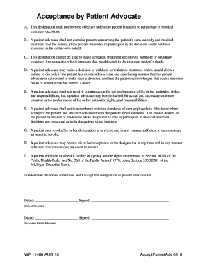 1099 hc blue cross - Acceptance by Patient Advocate Form - Michigan Health ...