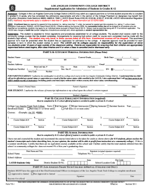 Los Angeles Community College District K-12 Admission Form