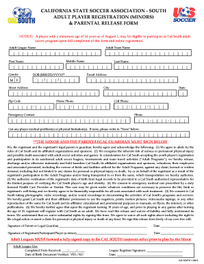 California Adult Soccer Player Registration Form