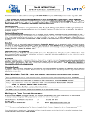 Cal South Youth Soccer Accident Insurance Claim Form