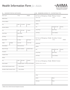 Health Information Form for Adults