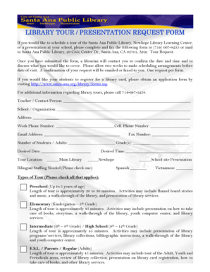 Library Tour Presentation Request Form