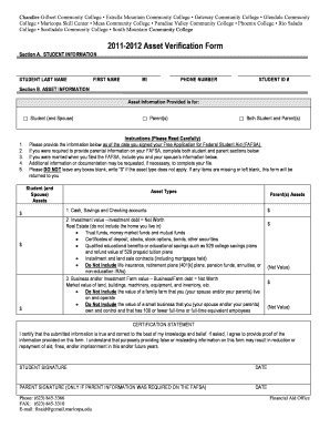 2011-2012 Asset Verification Form