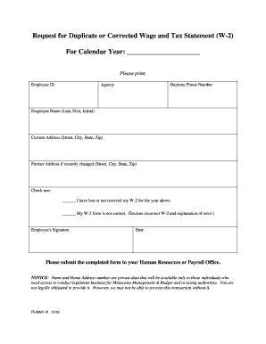 Request for Duplicate or Corrected W-2 Form