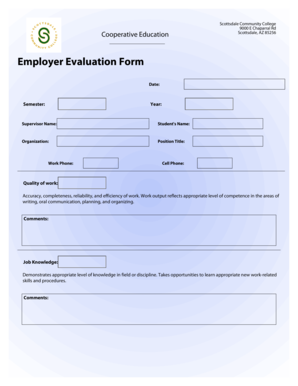 Employer Evaluation Form - Scottsdale Community College - scottsdalecc