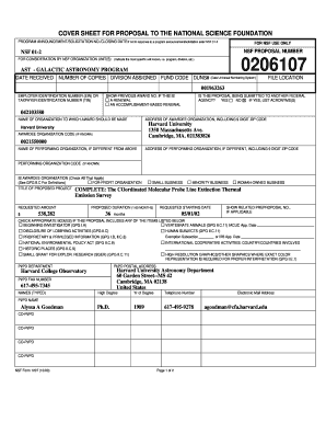 National Science Foundation Proposal Cover Sheet