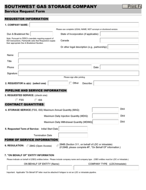 Southwest Gas Storage Service Request Form