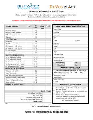 Exhibitor Audio Visual Order Form