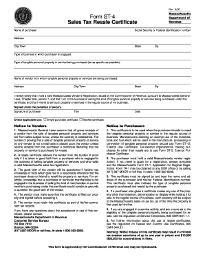 Massachusetts Sales Tax Resale Certificate