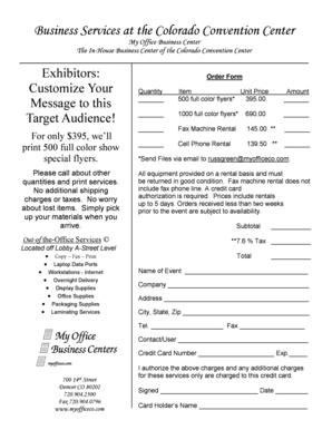 Colorado Convention Center Business Services Order Form