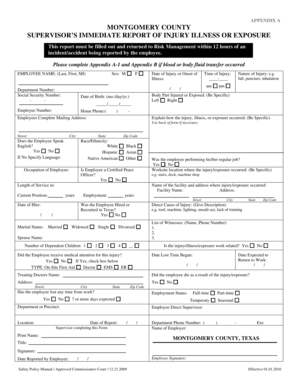 Montgomery County Supervisor's Immediate Report of Injury Illness or Exposure